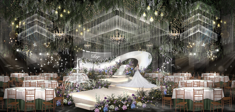 森系夢(mèng)幻婚禮效果圖白綠色婚禮
