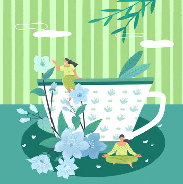 茉莉花茶包裝插畫