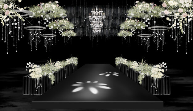 森系水晶婚礼效果图吊顶长条桌