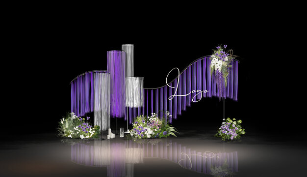 紫色线帘婚礼迎宾区