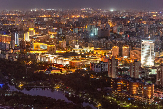 世纪坛与军博夜景鸟瞰