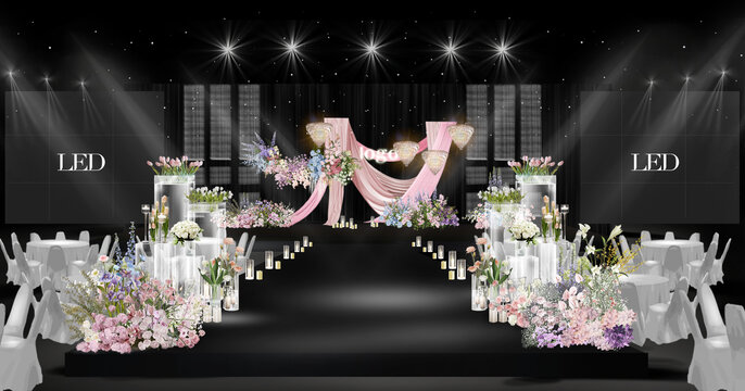 粉色布幔水晶婚礼效果图