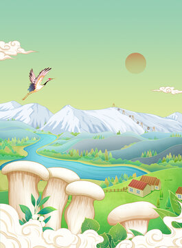 國風(fēng)白靈菇插畫