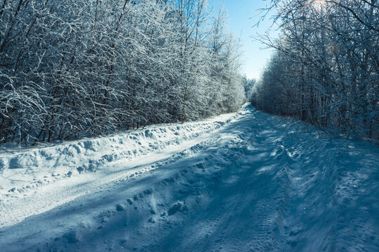 冬季大雪封路森林雾凇