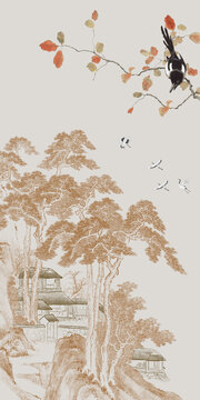 花鳥玄關(guān)新中式山水閣樓