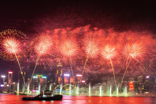 香港国庆烟花汇演夜景