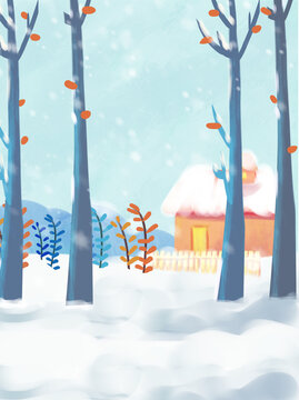 卡通冬天小雪大雪節(jié)氣插畫背景