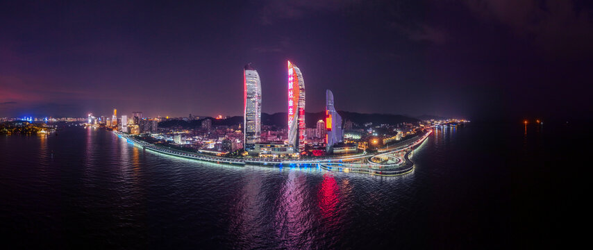 厦门天际线夜景全景