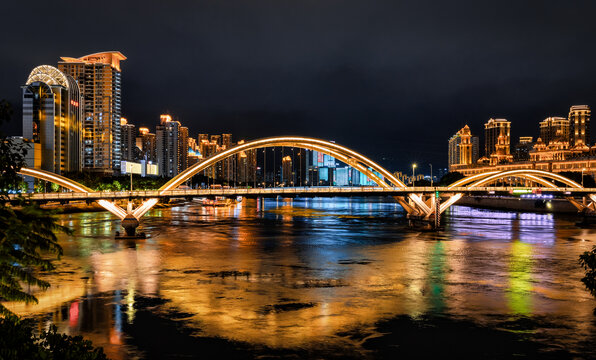 福州中洲島閩江解放大橋夜景