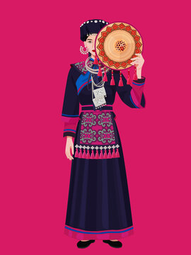 毛南族女孩人物矢量插畫(huà)