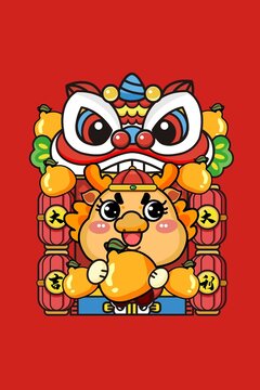 龍年卡通插畫套圖大吉大利