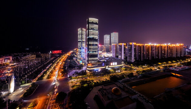 厦门东海岸商圈夜景航拍