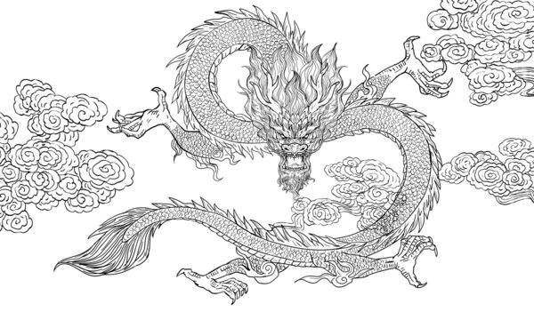 中國(guó)龍線稿