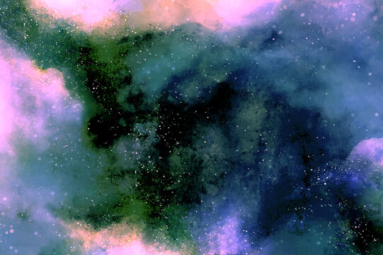 宇宙星辰云霧水彩