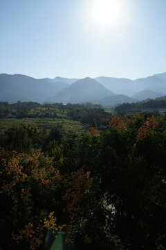 晴天秋日山景