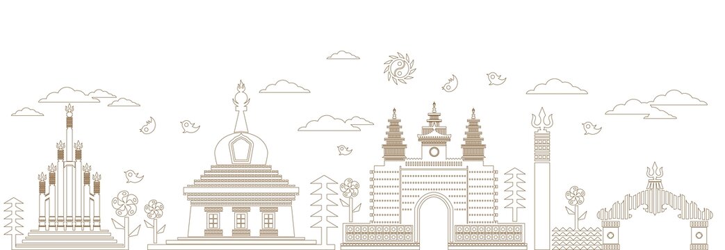 內蒙古建筑線描插畫