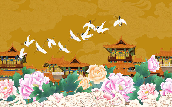 復古閣樓花鳥祥云