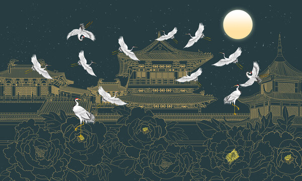 中式高端樓閣背景