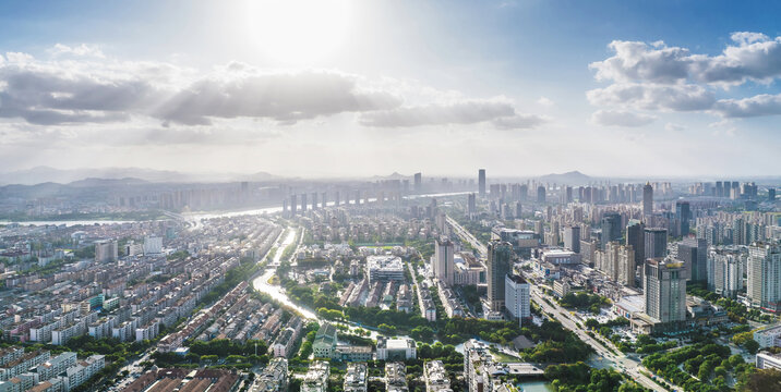 上虞城市风光航拍全景