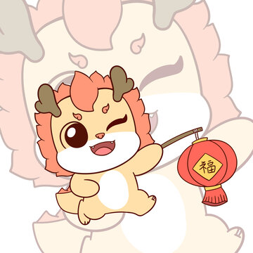 拿燈籠的小龍生肖龍