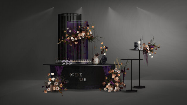 紫色秋色黑色质感婚礼甜品设计