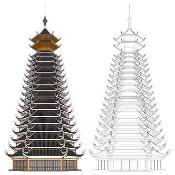 侗族鼓樓立面效果圖