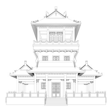 碉樓立面線稿