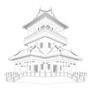 碉樓軸測線稿