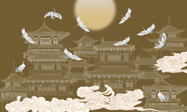 古風樓閣裝飾畫