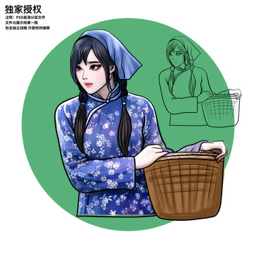手繪采茶姑娘
