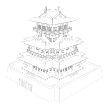 多層閣樓鳥瞰線稿