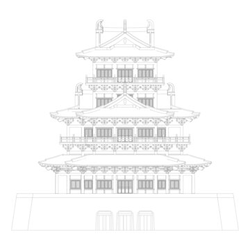 多層閣樓正立面線稿