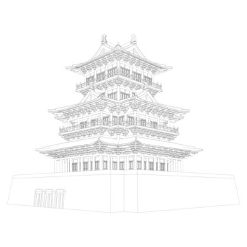多層閣樓軸測線稿