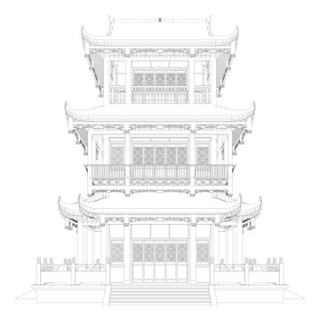 歇山閣樓立面線稿