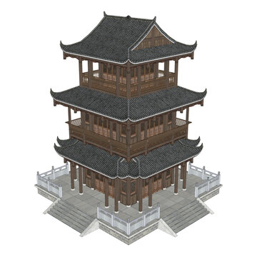 歇山閣樓鳥瞰效果