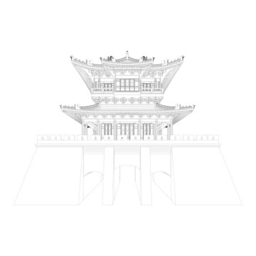 城樓立面線(xiàn)稿