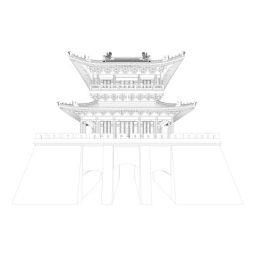 城樓立面線稿