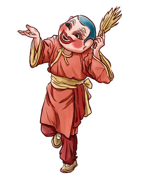 大頭佛舞獅插畫素材