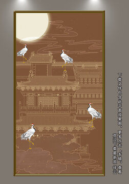 高端祥云古建筑刺繡描金壁畫