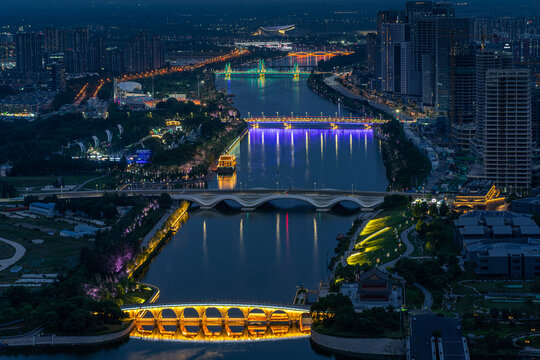 北京通州北关桥梁运河夜景