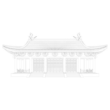 魚龍脊大殿立面線稿