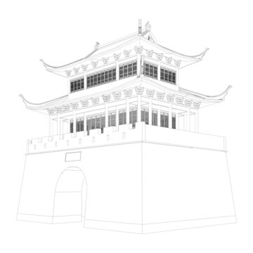 長(zhǎng)汀古鎮(zhèn)軸測(cè)線(xiàn)稿
