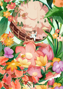 植物園花卉插畫