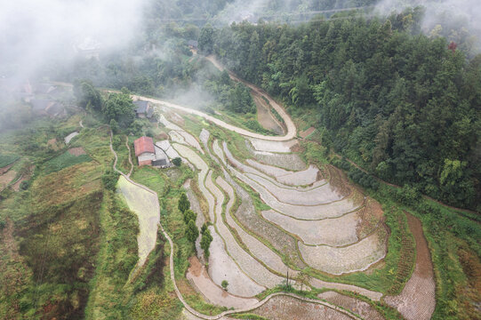 重庆山村云雾航拍自然风光