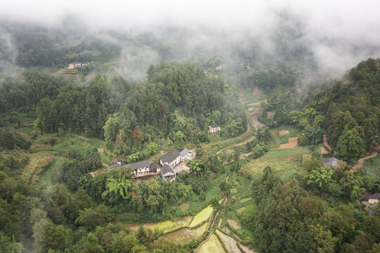 重庆山村云雾航拍自然风光