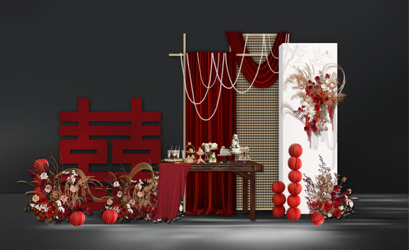 中式婚禮甜品區(qū)效果圖