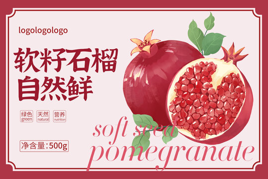 石榴水果包裝手繪插畫