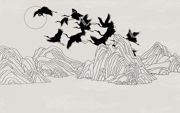 新中式線描山水