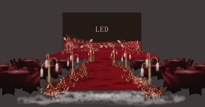 LED新中式红色婚礼舞台
