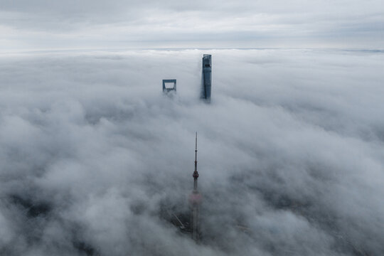 上海陆家嘴平流城市风光航拍